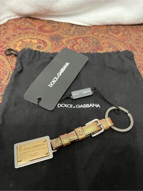 Dolce & Gabbana Iridescent Light Brown Leather Keyring - NWT - Authentic